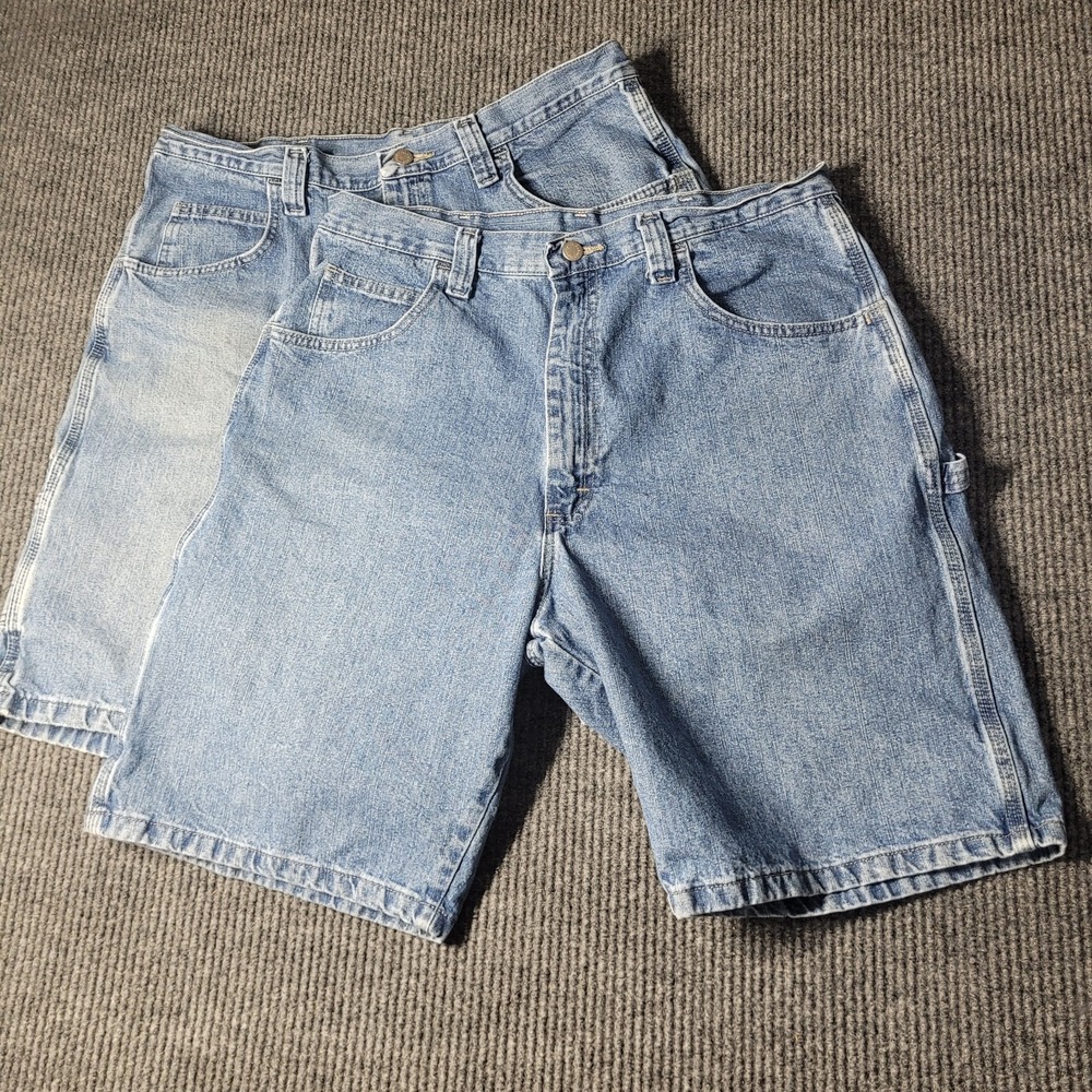 2 Pair Wrangler Carpenter Shorts Denim Size 36 Men Blue Jean Shorts Work‎ Wear